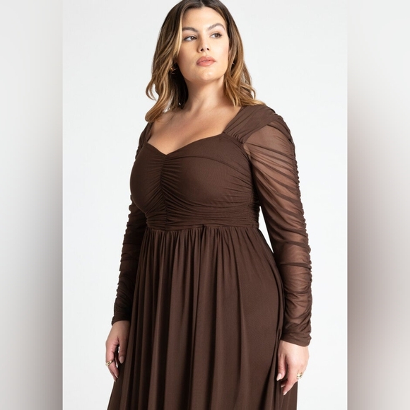 Eloquii Brown Sheer Sleeve Dress - Picture 3 of 9